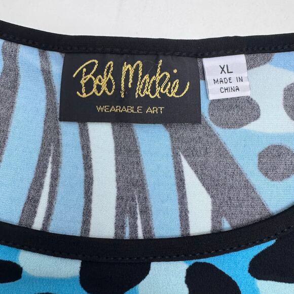 Bob Mackie Artistic Blue Black Maxi Dress Sleeveless XL Mobwife Tropical Summer - Picture 8 of 9